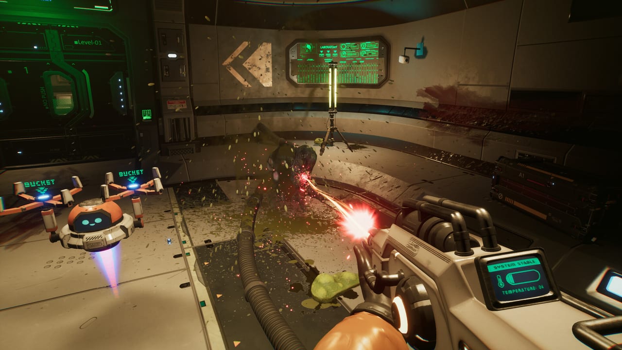 Cleaner Company overview: gore-stained orbital facility corridor ready for a Star Wipers contract